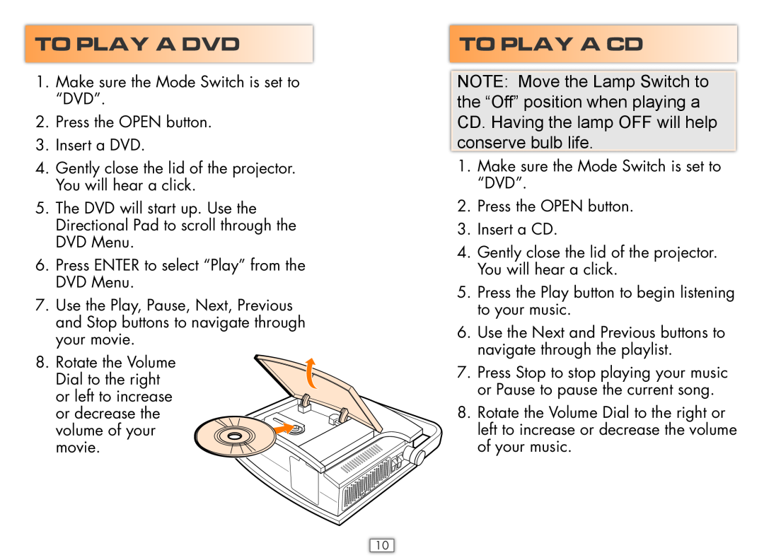 Hasbro 75052 manual To Play A Dvd, To Play A Cd 