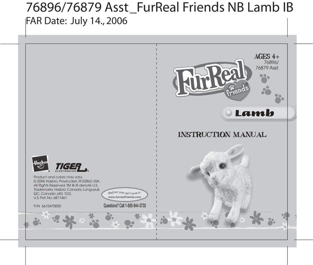 Hasbro instruction manual 76896/76879 Asst.FurReal Friends NB Lamb IB 