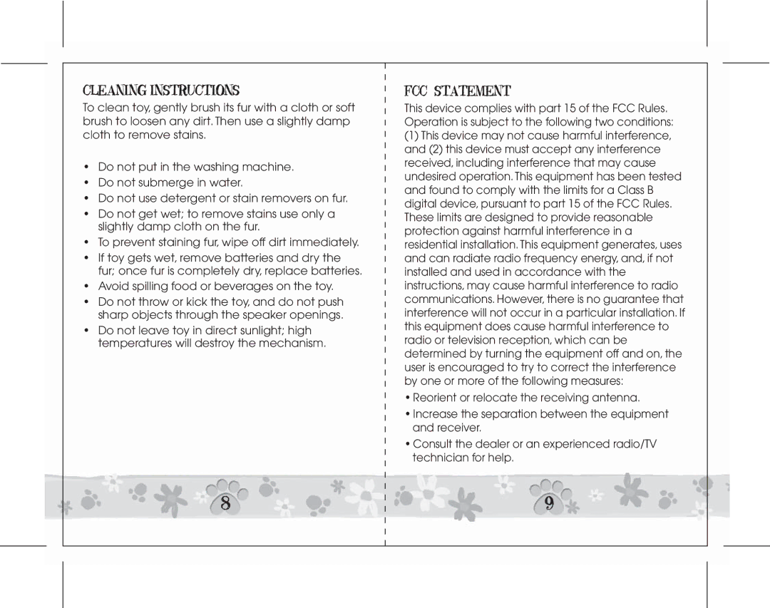 Hasbro 76896/7687 instruction manual Cleaning Instructions, FCC Statement 