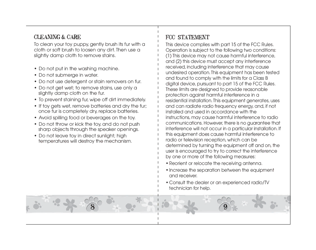 Hasbro 77480 instruction manual Cleaning & Care, FCC Statement 