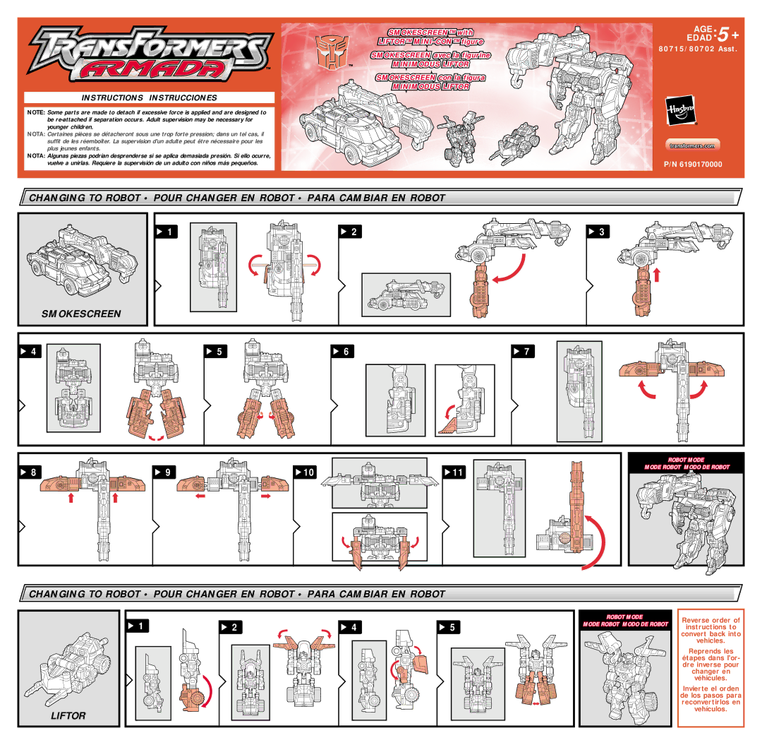 Hasbro 80702 Asst, 80715 manual Age, Edad 5 +, Instructions Instrucciones 