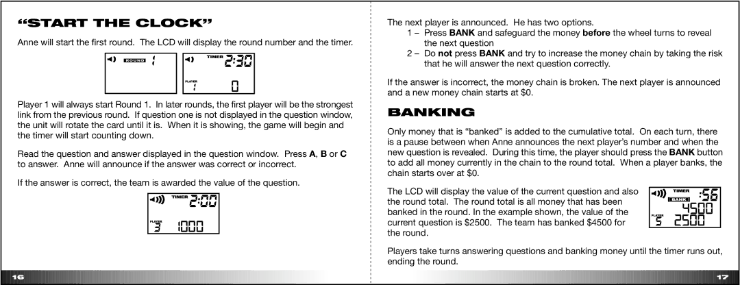 Hasbro 80749 manual Start the Clock, Banking 