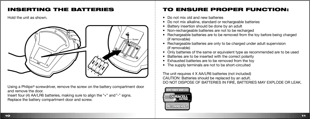 Hasbro 80749 manual Inserting the Batteries, To Ensure Proper Function 