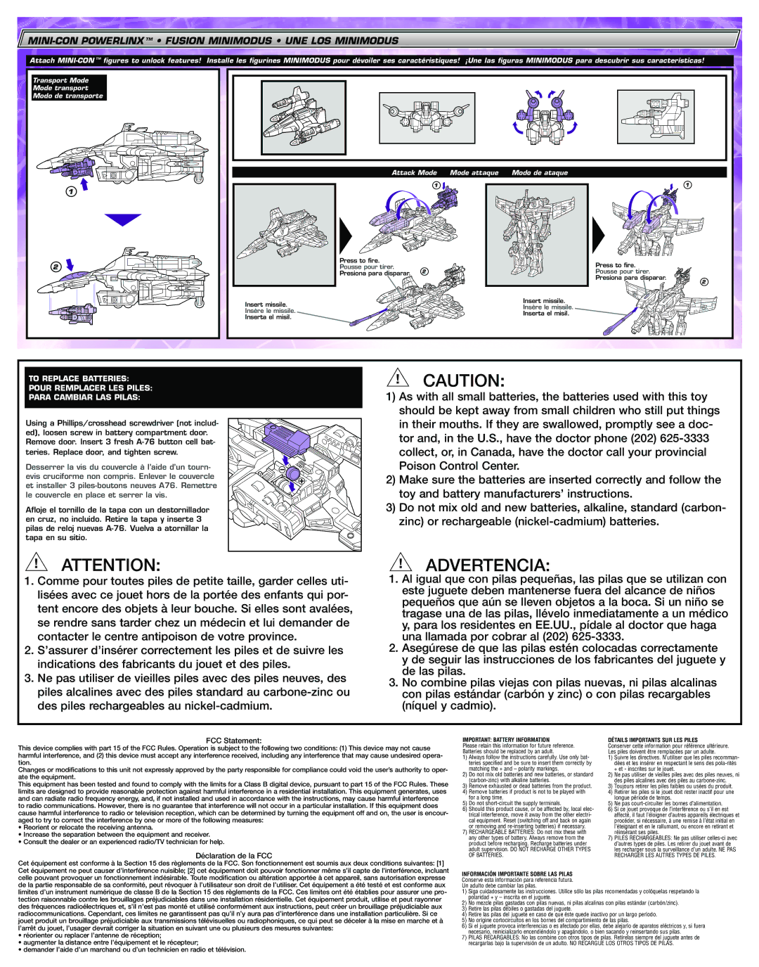 Hasbro 80775 manual FCC Statement, Déclaration de la FCC, Important Battery Information, Détails Importants SUR LES Piles 