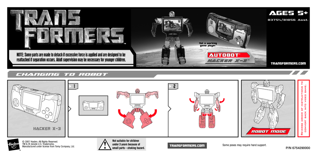 Hasbro 83754, 81056 manual Ages 5+, Autobot 