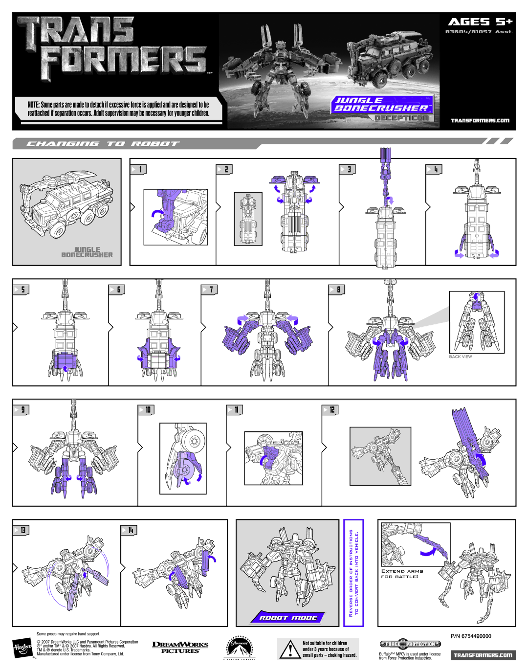 Hasbro 83604, 81057 manual Ages 5+, Jungle Bonecrusher, Robot Mode, Extend Arms 
