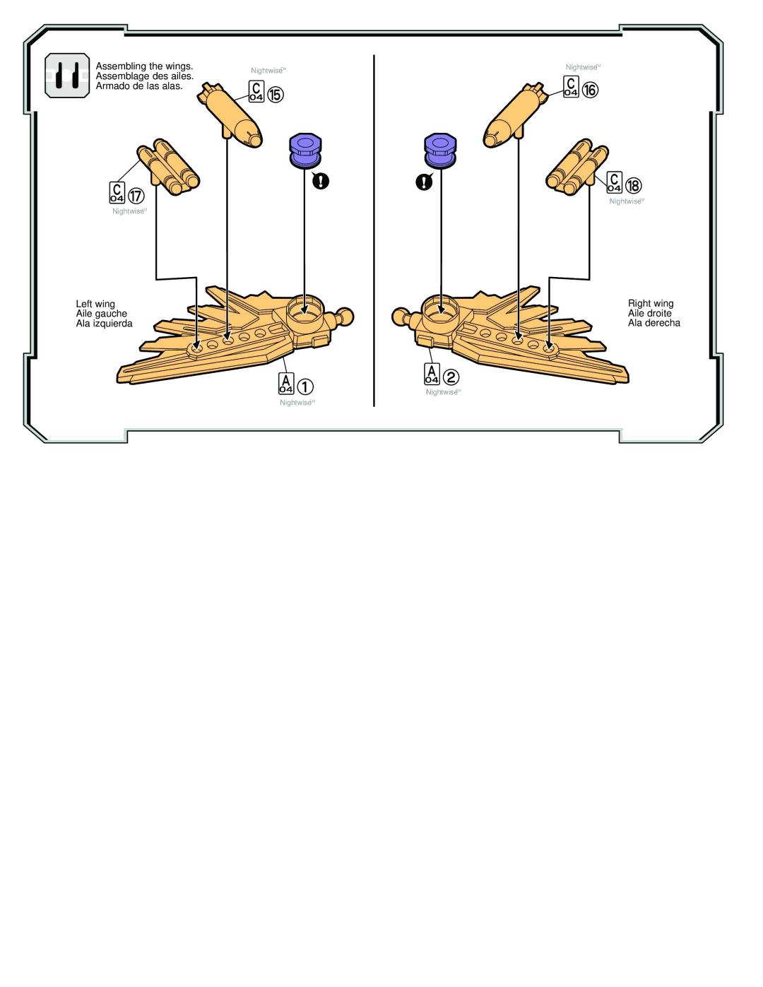 Hasbro 83178 manual Assembling the wings Assemblage des ailes Armado de las alas 