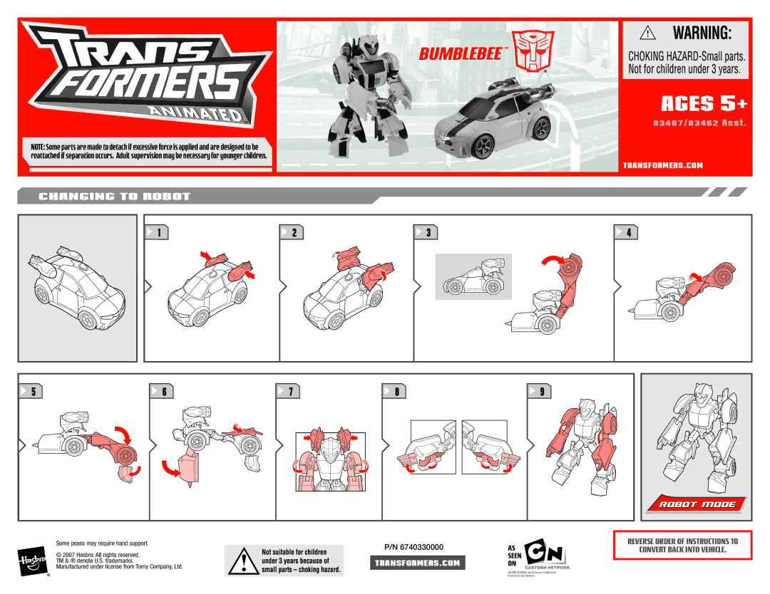 Hasbro 83462, 83467 manual Ages 5+, Changing to Robot, Robot Mode 