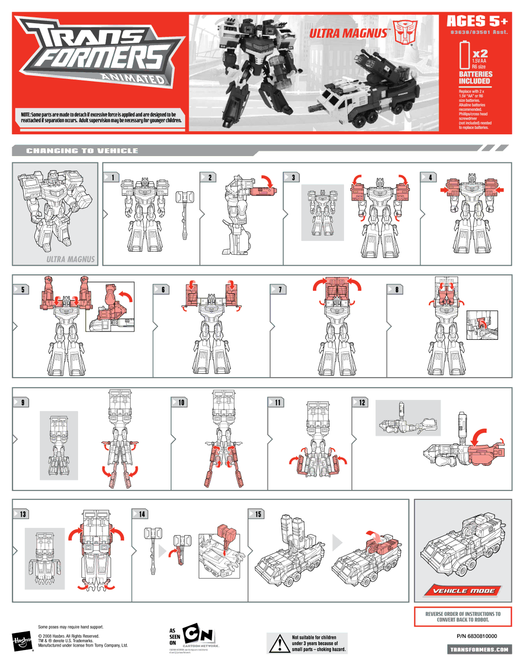 Hasbro 83638, 83501 manual Ages 5+, Ultra Magnus, Changing to Vehicle, Vehicle Mode, Seen 