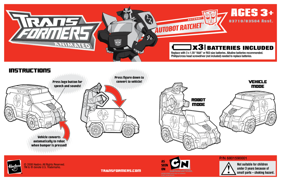 Hasbro manual Ages 3+, Mode Robot, 83710/83504 Asst 