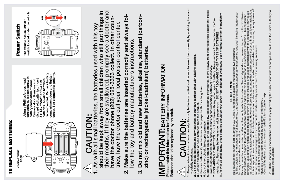 Hasbro 83711/83504 manual Importantbattery Information, To Replace Batteries, Off, FCC Statement 