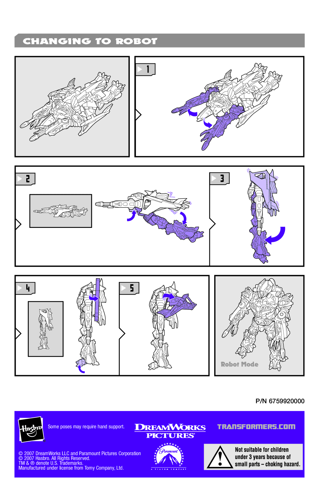 Hasbro 83781 manual Changing to Robot, Robot Mode 