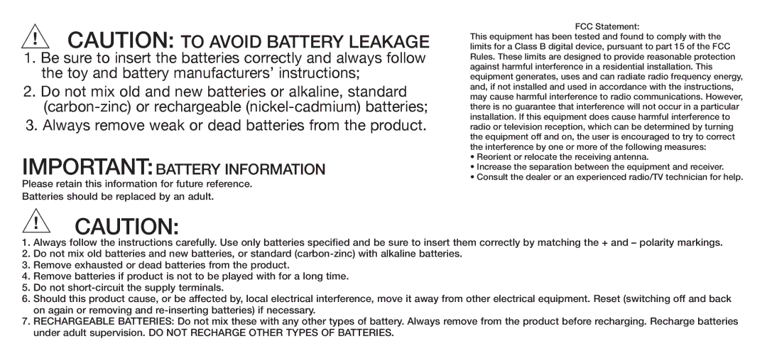 Hasbro 85409/85187 manual Importantbattery Information 