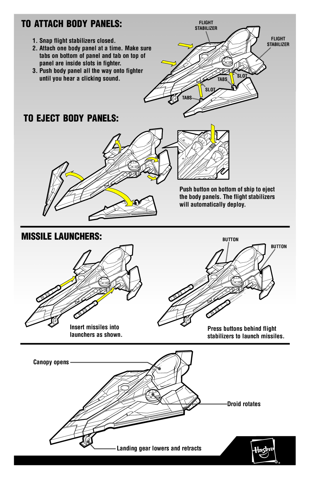 Hasbro 85778/8519 manual To Attach Body Panels, To Eject Body Panels, Missile Launchers 