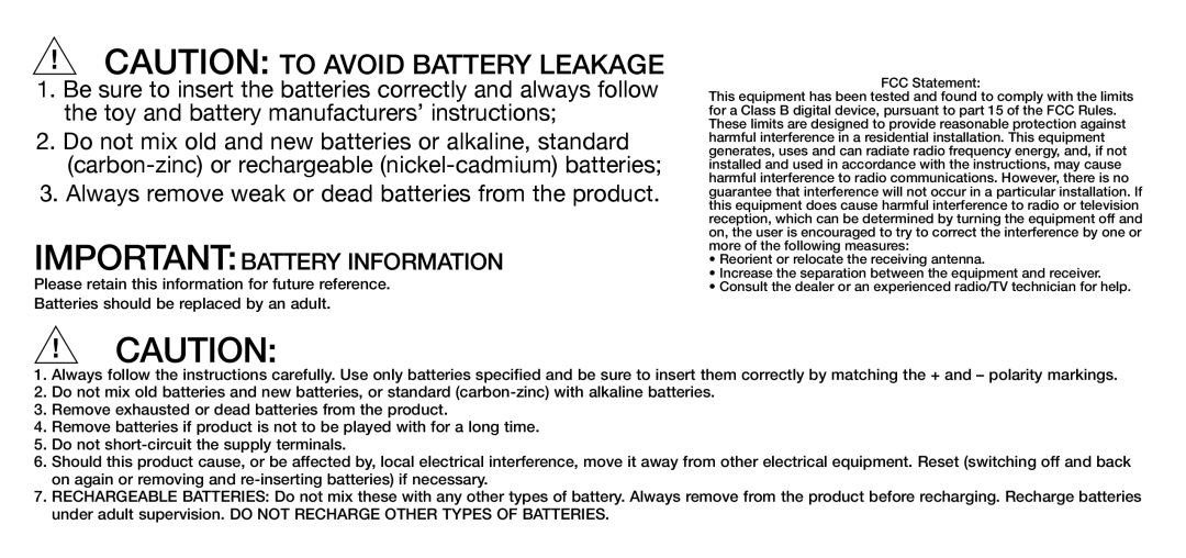 Hasbro 85926/85924 manual Importantbattery Information 