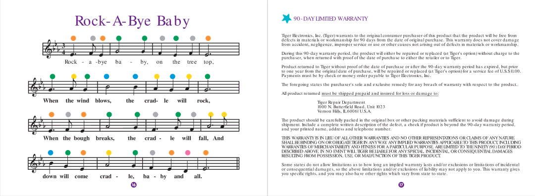 Hasbro 87-045 instruction manual Rock-A-Bye Baby, DAY Limited Warranty 