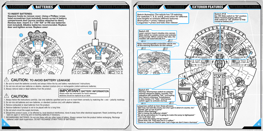 Hasbro 87591/87636 Time lengths to activate different features, Short-press = press/release quickly, Switch #2, Switch #13 