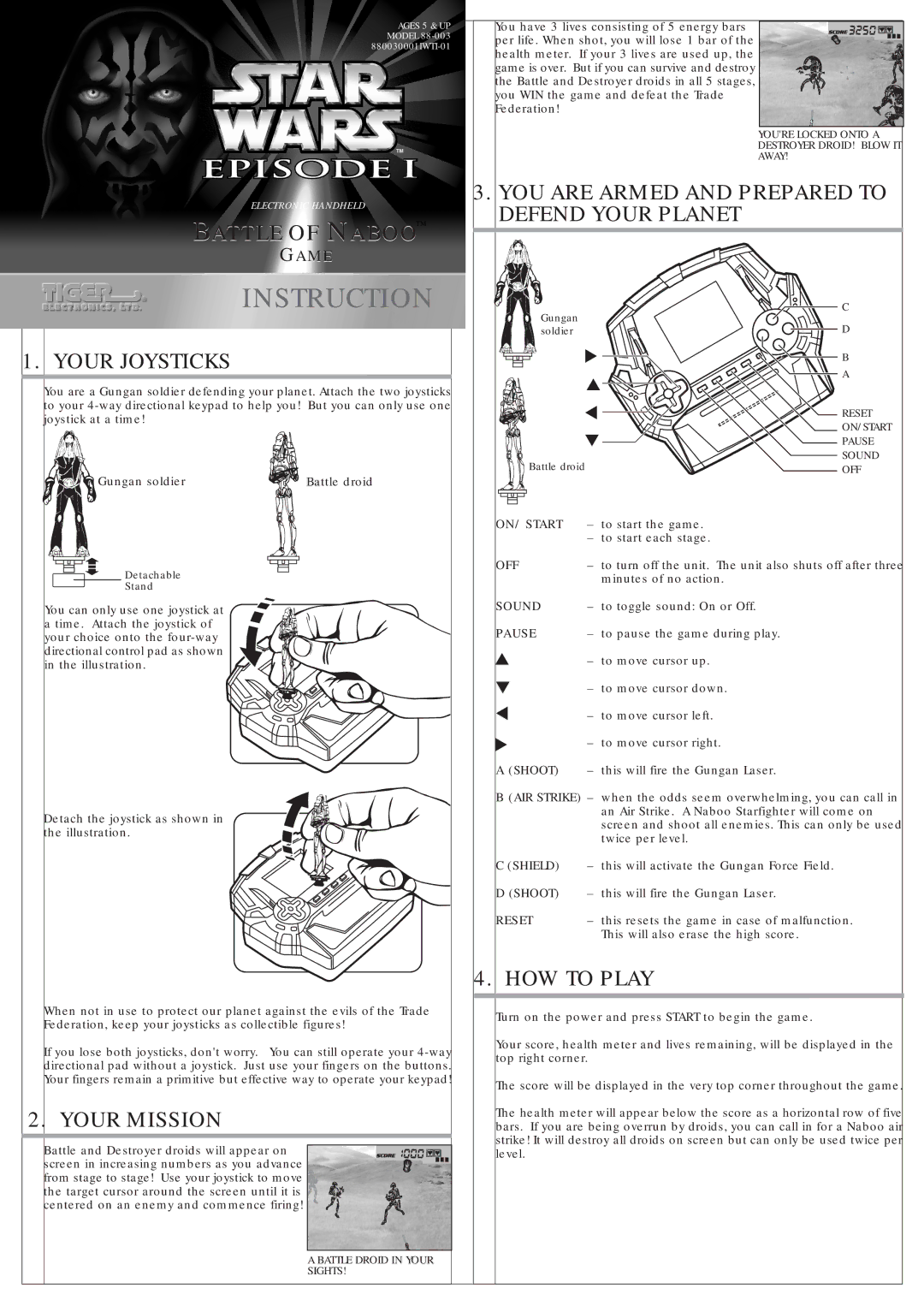 Hasbro 88-003 manual Your Joysticks, Your Mission, YOU are Armed and Prepared to Defend Your Planet, HOW to Play 