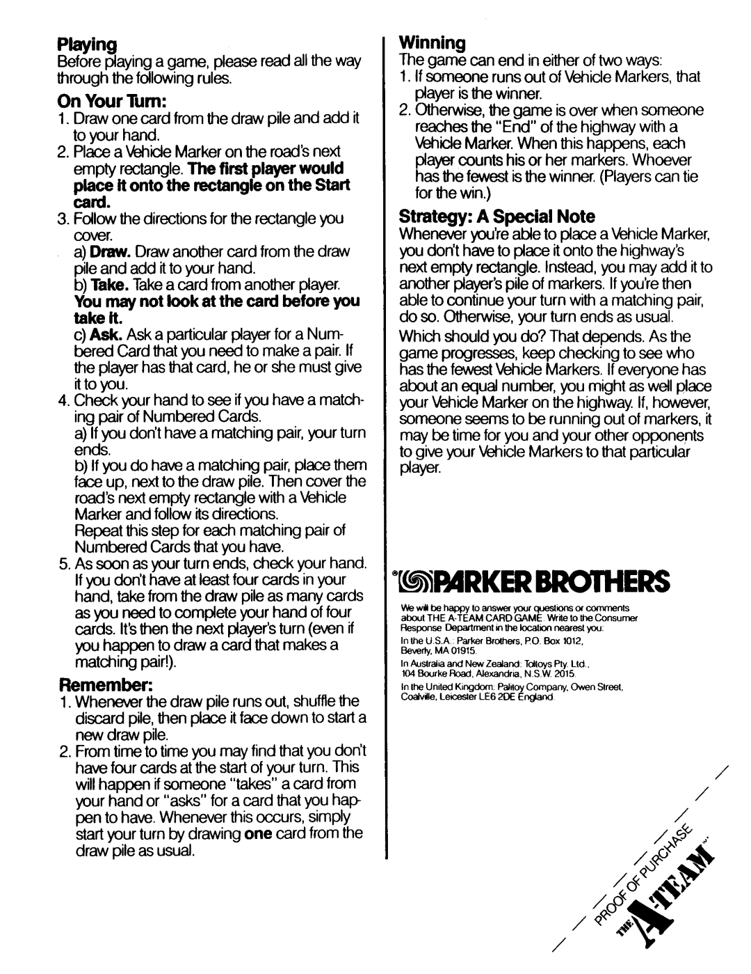 Hasbro A-Team manual 