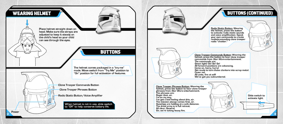 Hasbro AEGS 5+ manual Wearing Helmet, Buttons 