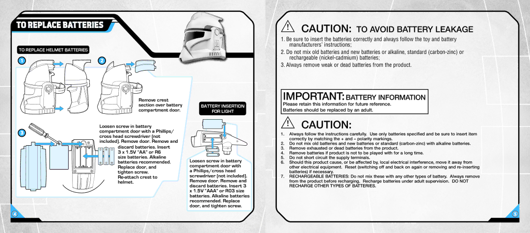 Hasbro AEGS 5+ manual To Replace Batteries, To Replace Helmet Batteries 