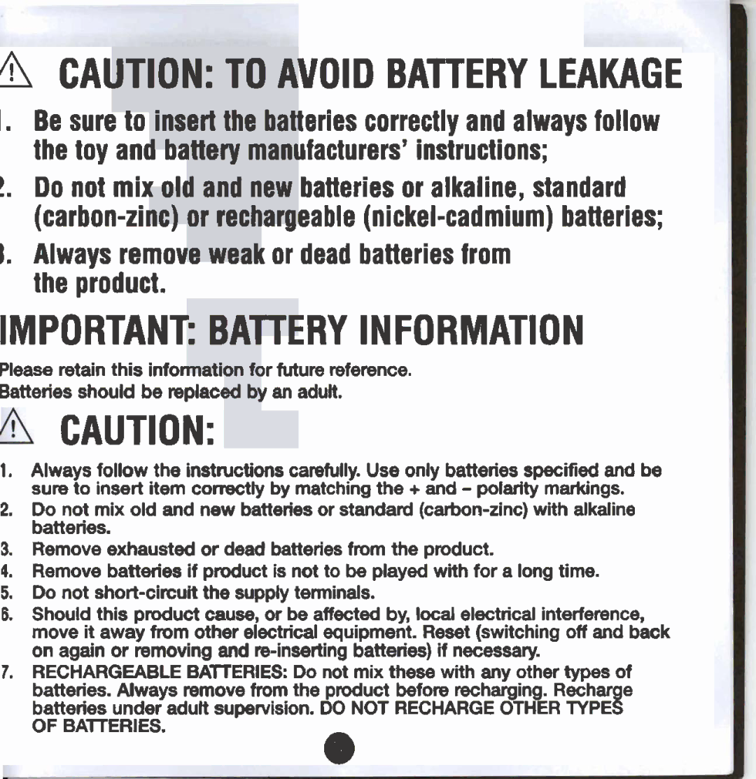 Hasbro Ampd manual Important Battery Information 