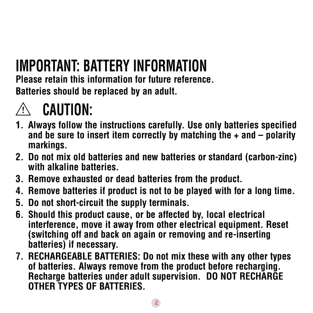 Hasbro BIRTH+ manual Important Battery Information 