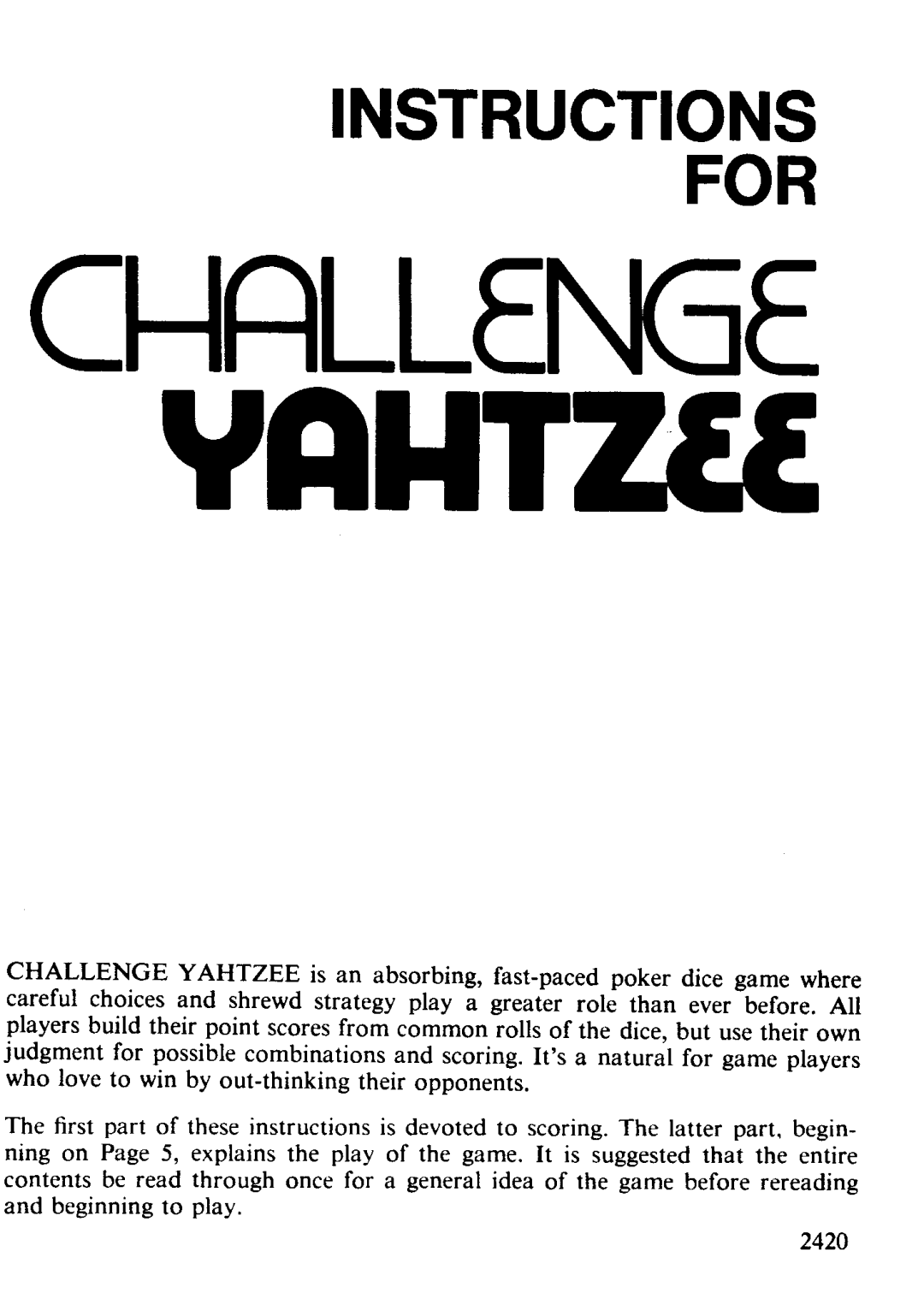 Hasbro Challenge Yahtzee manual 