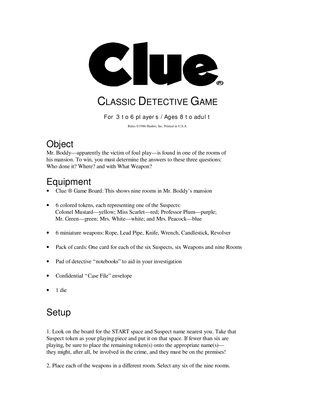 Hasbro Classic Detective Game manual Object 