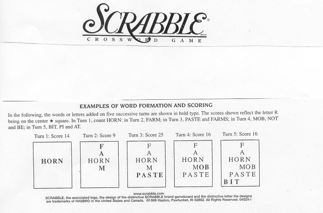 Hasbro Crossword Game manual 