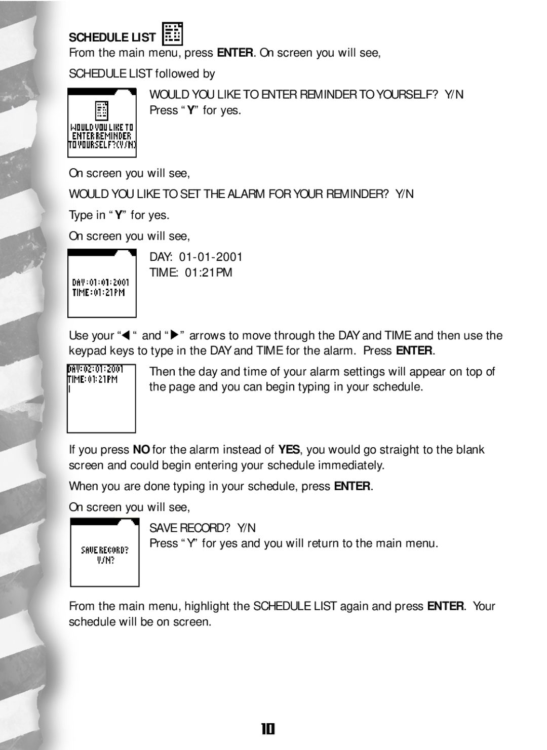 Hasbro Dino Dex manual Schedule List, Press Y for yes On screen you will see 