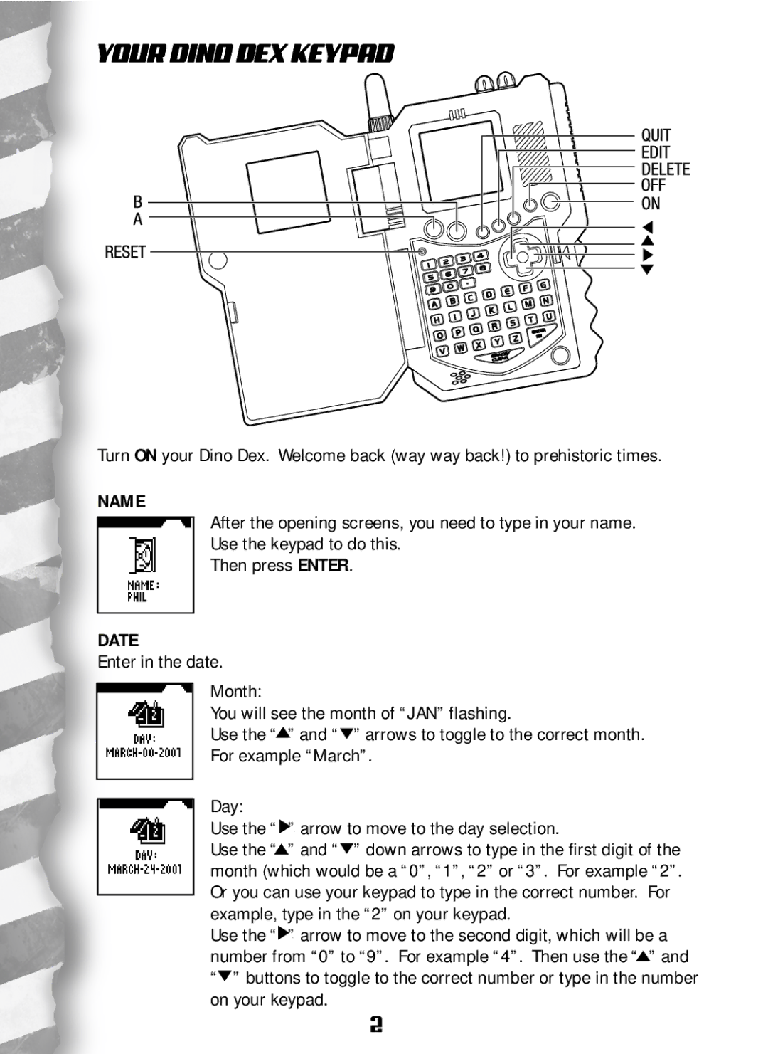 Hasbro Dino Dex manual Your Dino DEX Keypad, Name, Date 