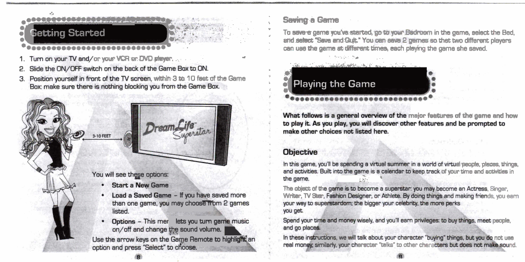 Hasbro Dream Life Superstar manual Zetting--Started, Playing the Game 