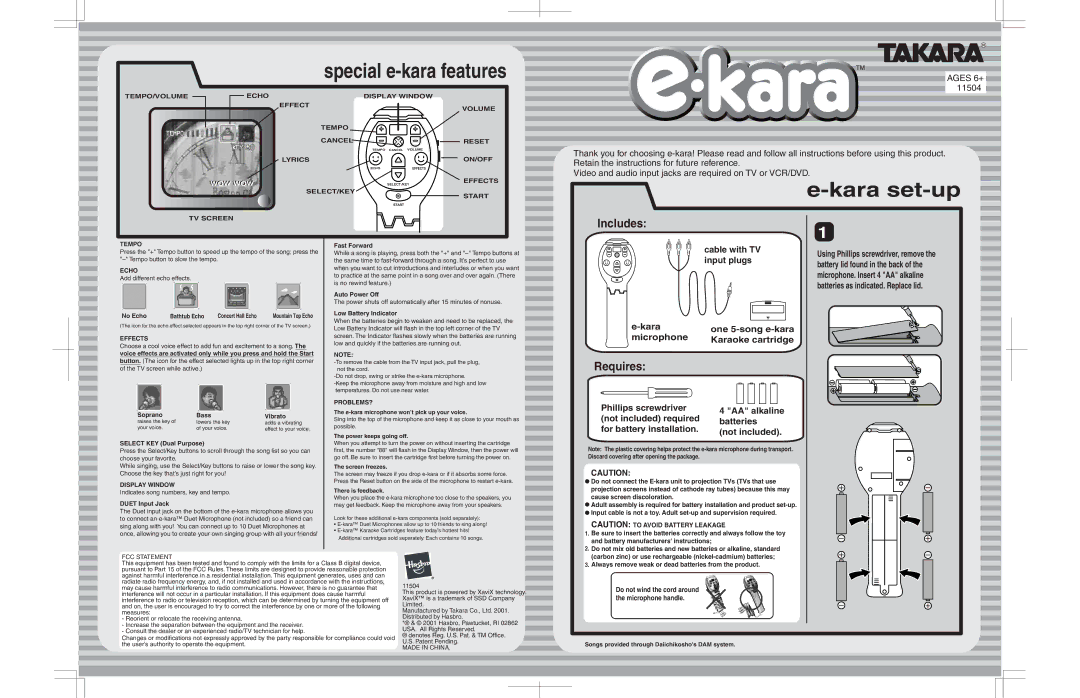 Hasbro EKara manual Includes, Requires 