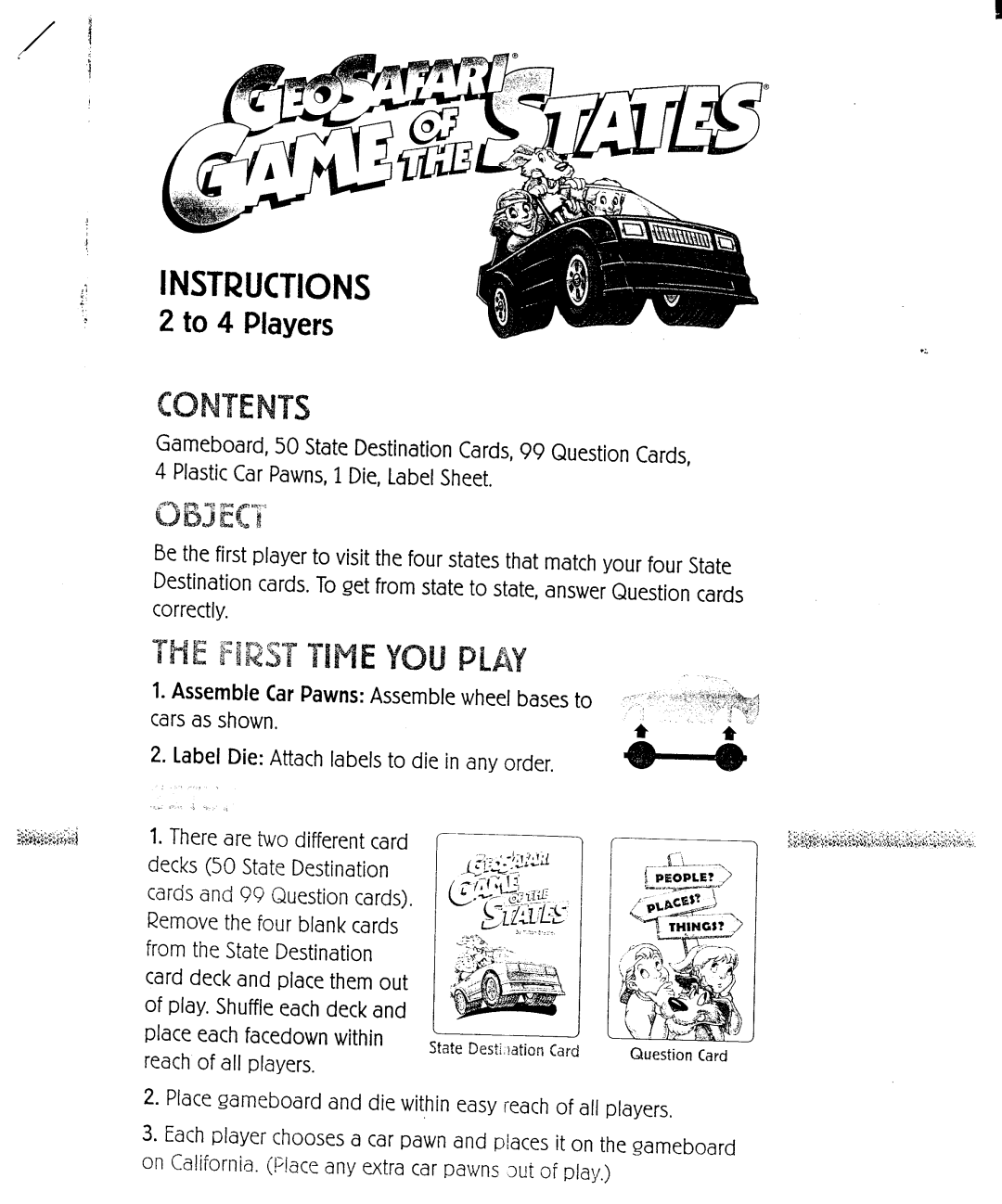 Hasbro Geo Safari Game of the States manual 