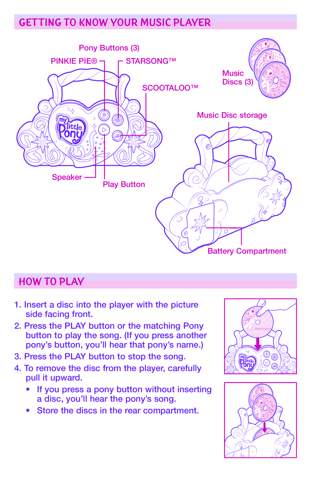 Hasbro GES 3+ manual Getting to Know Your Music Player, HOW to Play 