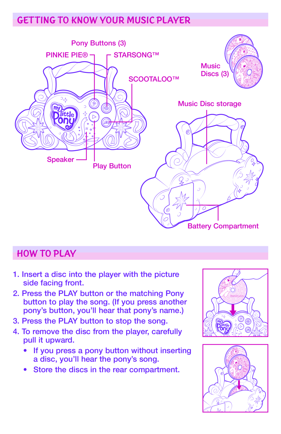 Hasbro GES 3+ manual Getting To Know Your Music Player, How To Play 