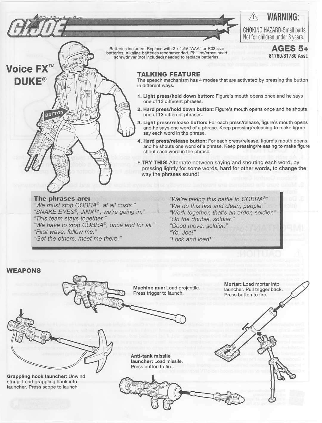 Hasbro GI Joe Voice FX Duke manual 