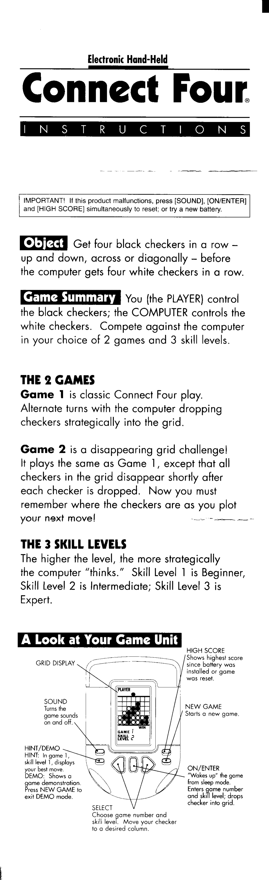 Hasbro Handheld Connect Four manual 