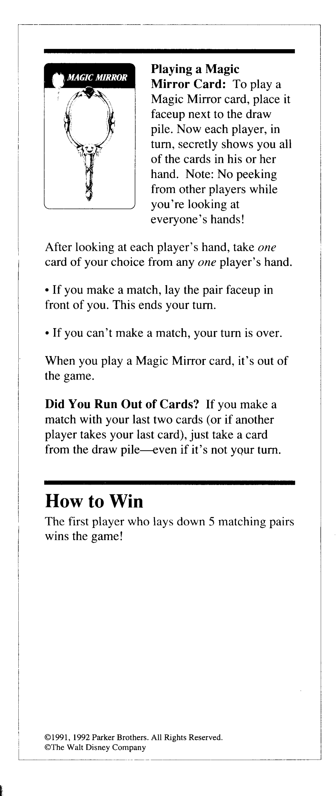 Hasbro Magic Mirror Card Game manual 