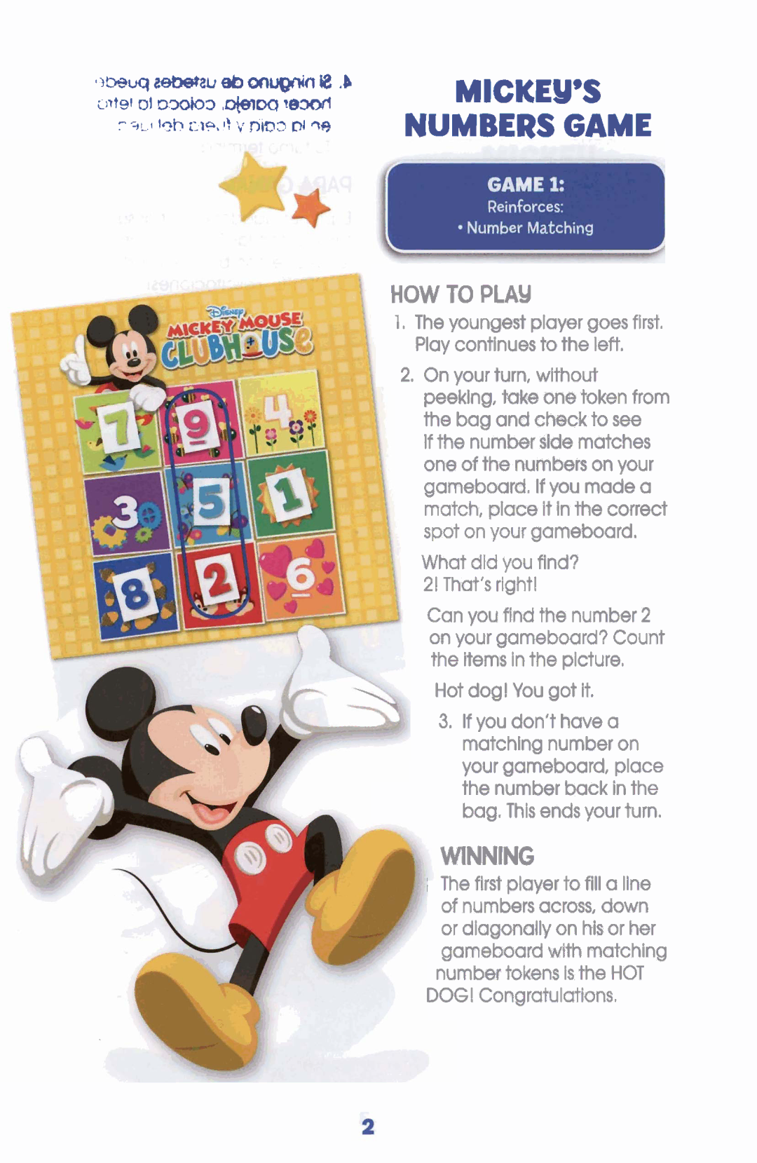 Hasbro Mickey Mouse Clubhouse manual Mickeus Numbers Game 