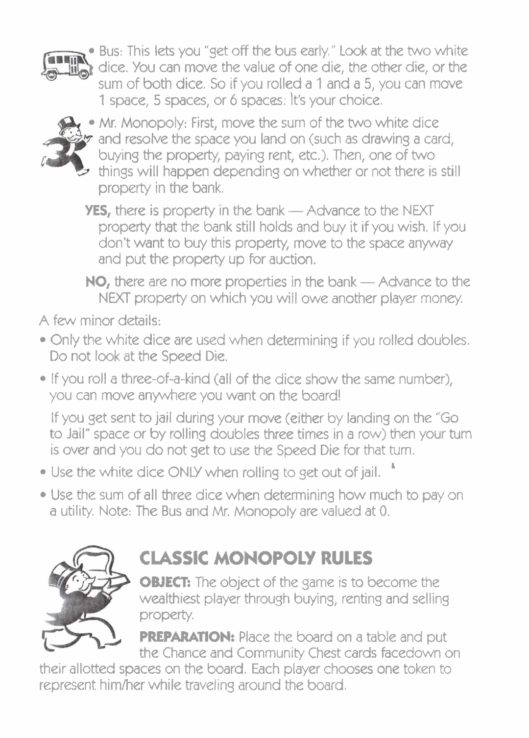 Hasbro Monopoly manual Classic Monopow Rules 