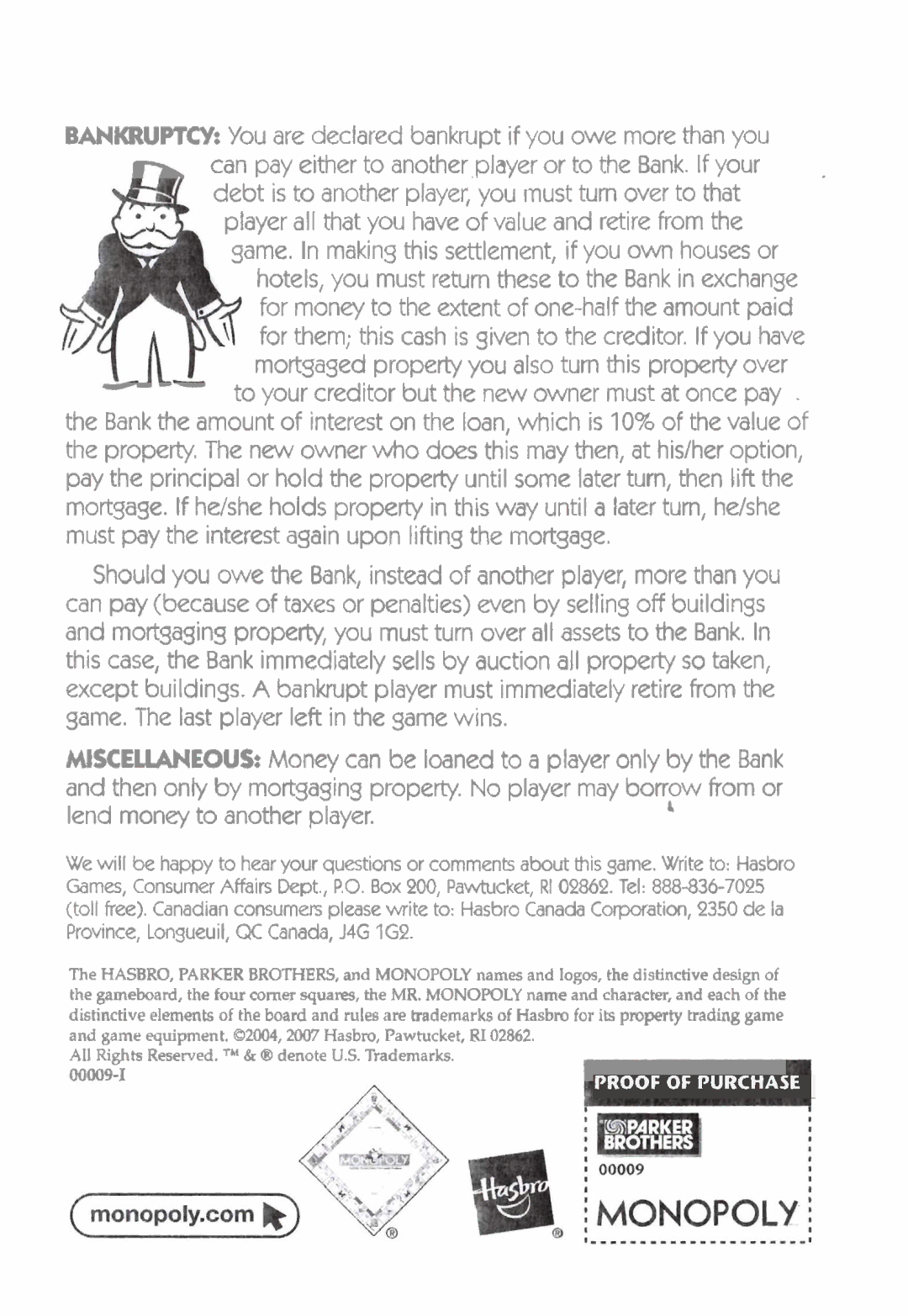 Hasbro Monopoly manual Lend money to another player 