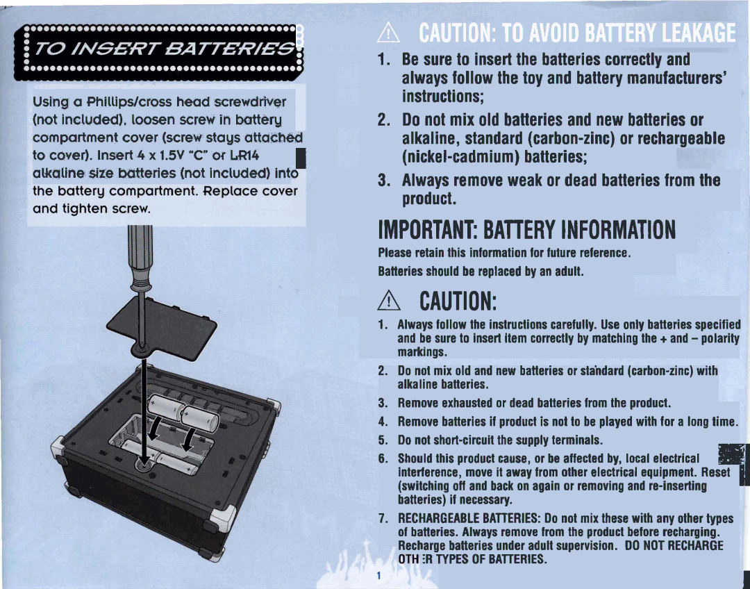 Hasbro OX4 manual Important Battery Information 