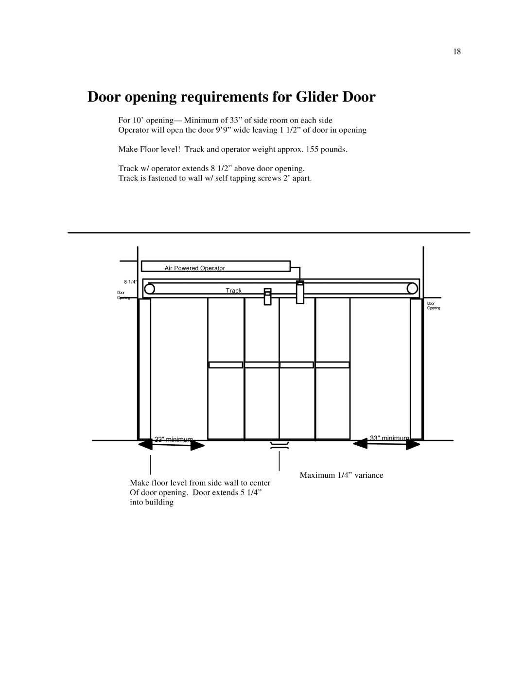 Hasbro PUB 0804 installation manual Door opening requirements for Glider Door 