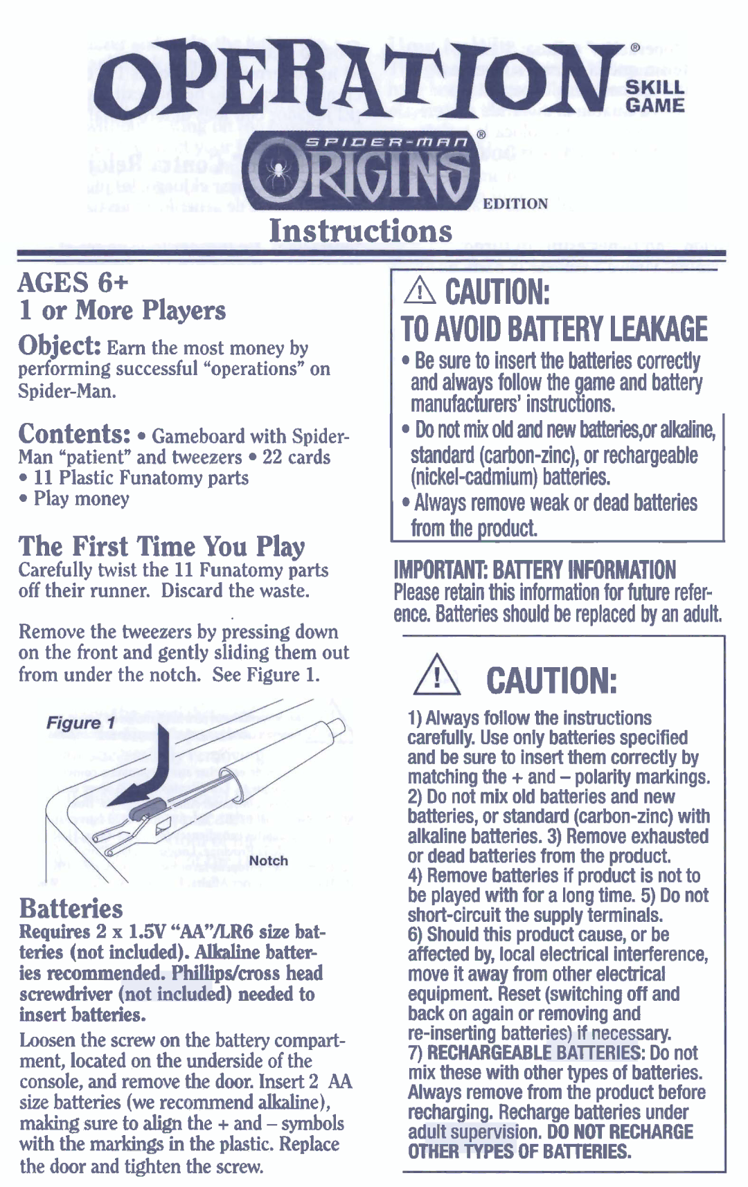 Hasbro Skill Game manual Or More Players, First Time You Play, Batteries 