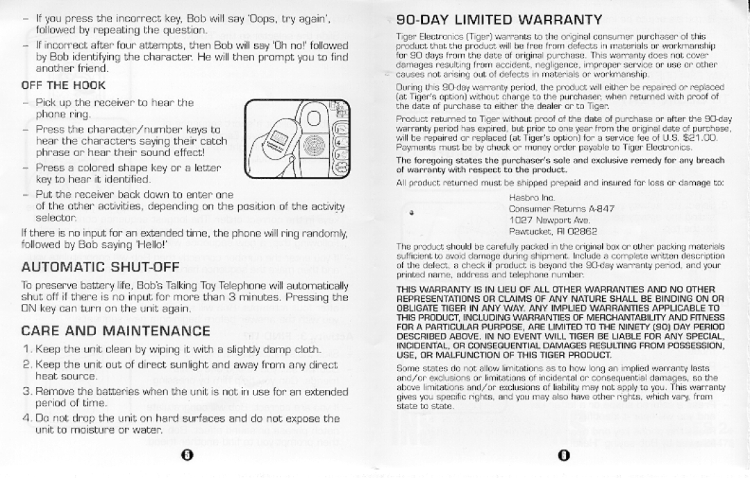 Hasbro Talking Toy Phone manual 