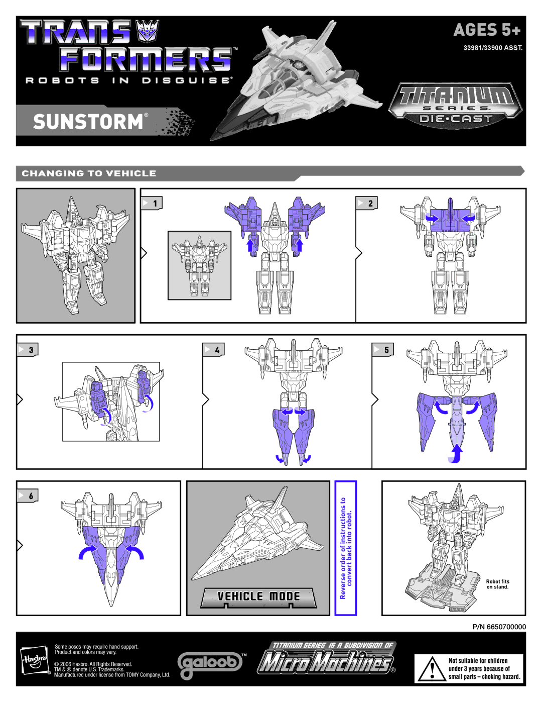 Hasbro Titanium Series manual Sunstorm, Vehicle Mode 