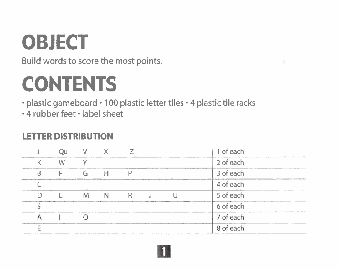 Hasbro Upwords manual Object, Contents 