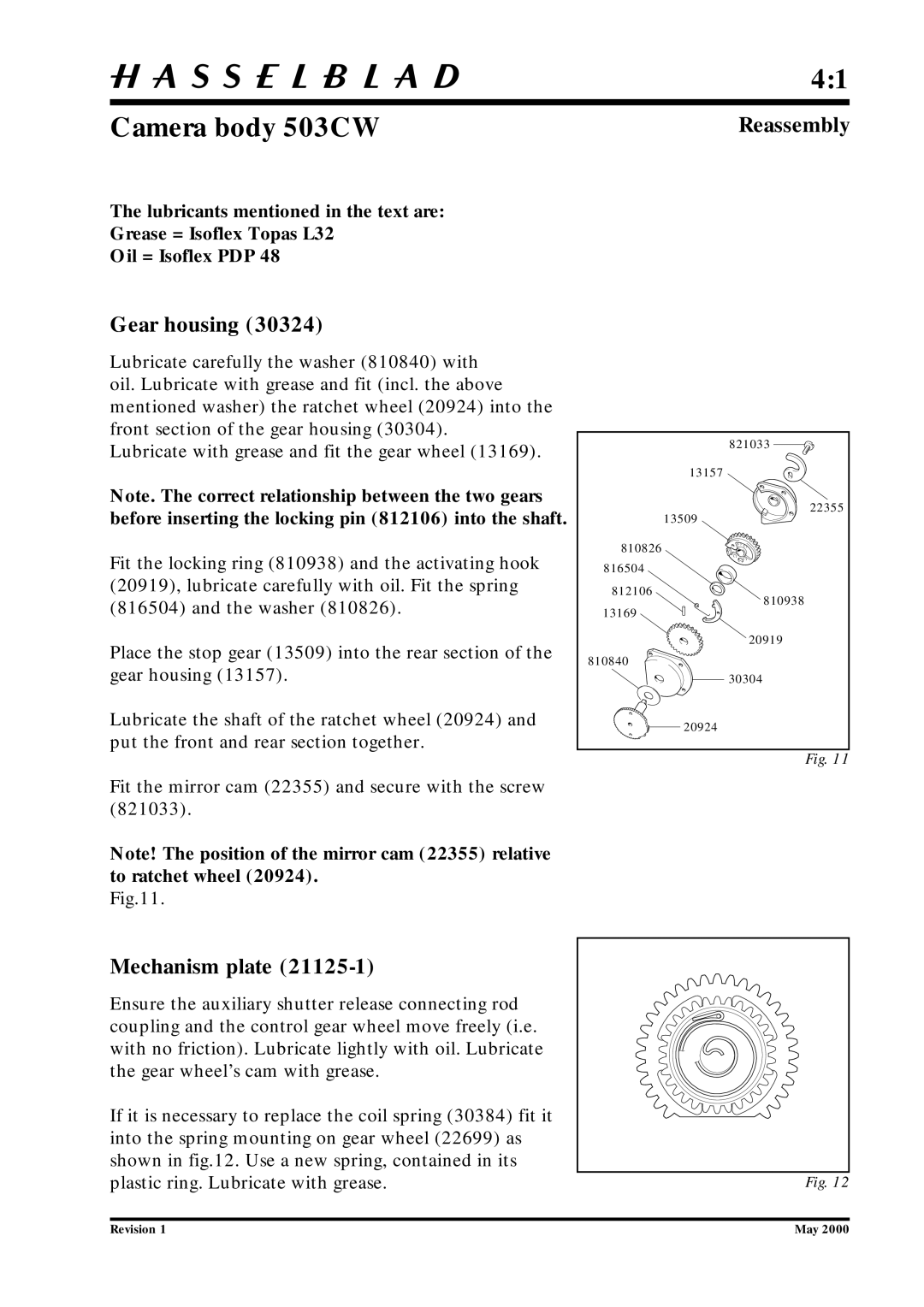 Hasselblad 10026 service manual Reassembly 